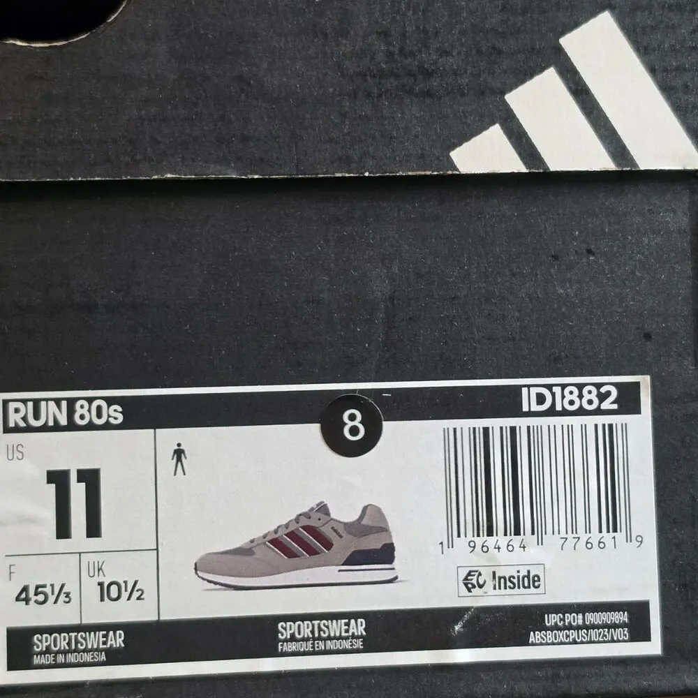 Adidas Run 80s Men’s 11 Grey Burgundy Navy Sneakers ID1882 New in Box